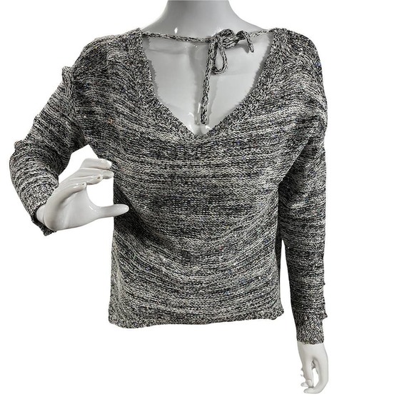 ✨GLITTERY Ladies' V-Neck Cable Knit Sweater L-Sleeve Grey Lg. - Picture 1 of 16